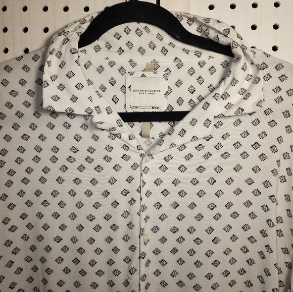 Ricky Singh Denim & Flowers Button Down Short Sleeve XL Off White - Picture 3 of 8